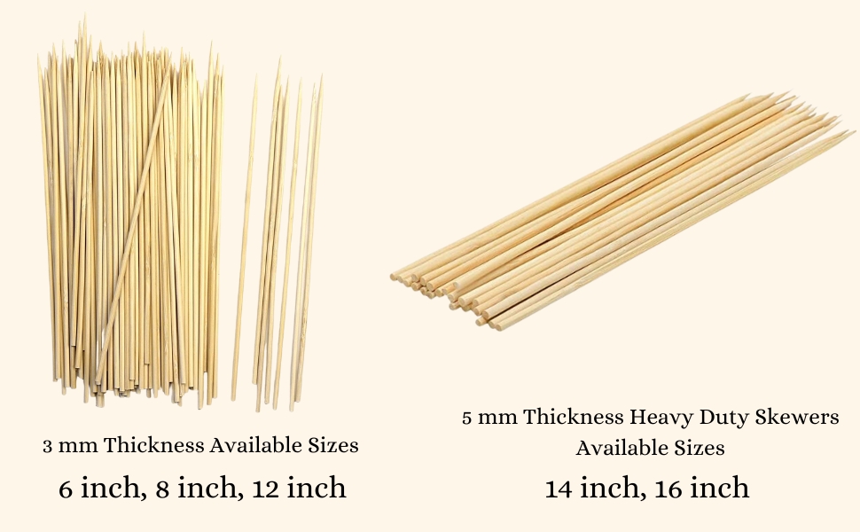 Barbeque Stick Skewers 3mm Pack of 140 Pcs Bamboo Thin Skewer Sticks 8 inch Skewer Ecofriendly