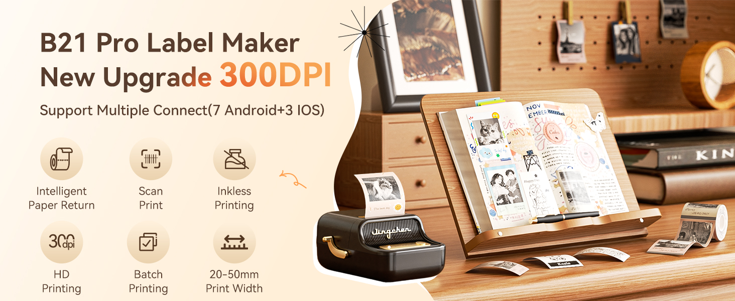 B21 pro label maker, new upgrade 300dpi label printer