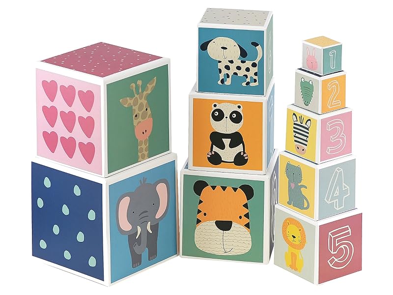 The Magic Toy Shop Kids Baby Nesting & Stacking Colourful Blocks Set