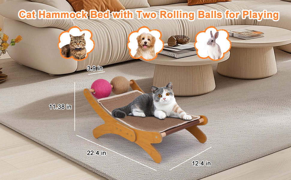 Cat Hammock Bed with Rolling Balls for Playing