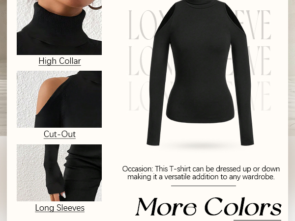 RoseSeek Women's Turtleneck Cut Out Cold Shoulder Tee Tops Long RoseSeek Women's Turtleneck Cut Out Cold Shoulder Tee Tops Long