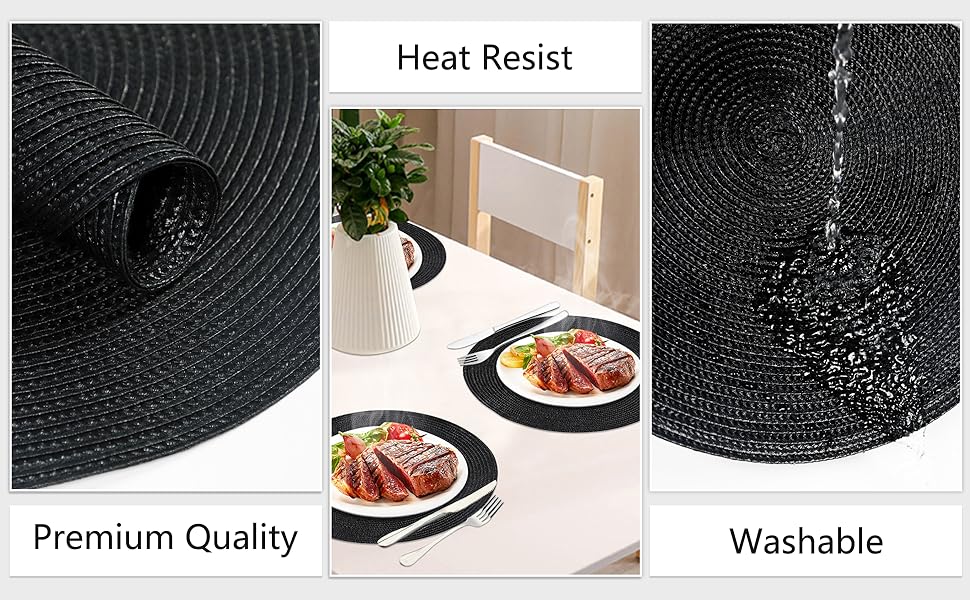 famibay Placemats and Coasters Set of 4 Round Woven Placemats Washable