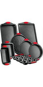 6-Piece;Nonstick;Bakeware;Baking Tray;Baking Pan;Cookie Sheet;Loaf Muffin Round;Muffin;Carbon;
