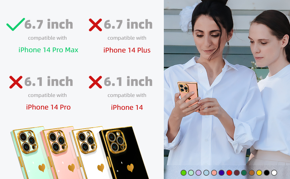 Tzomsze Square Case for iPhone 14 Pro Max, Cute Cases Full