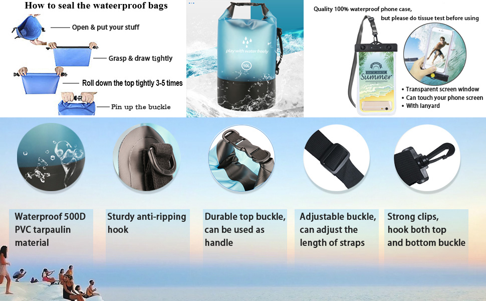 dry bag backpack waterproof,waterproof bag swimming,camping gear,dry sack waterproof bag