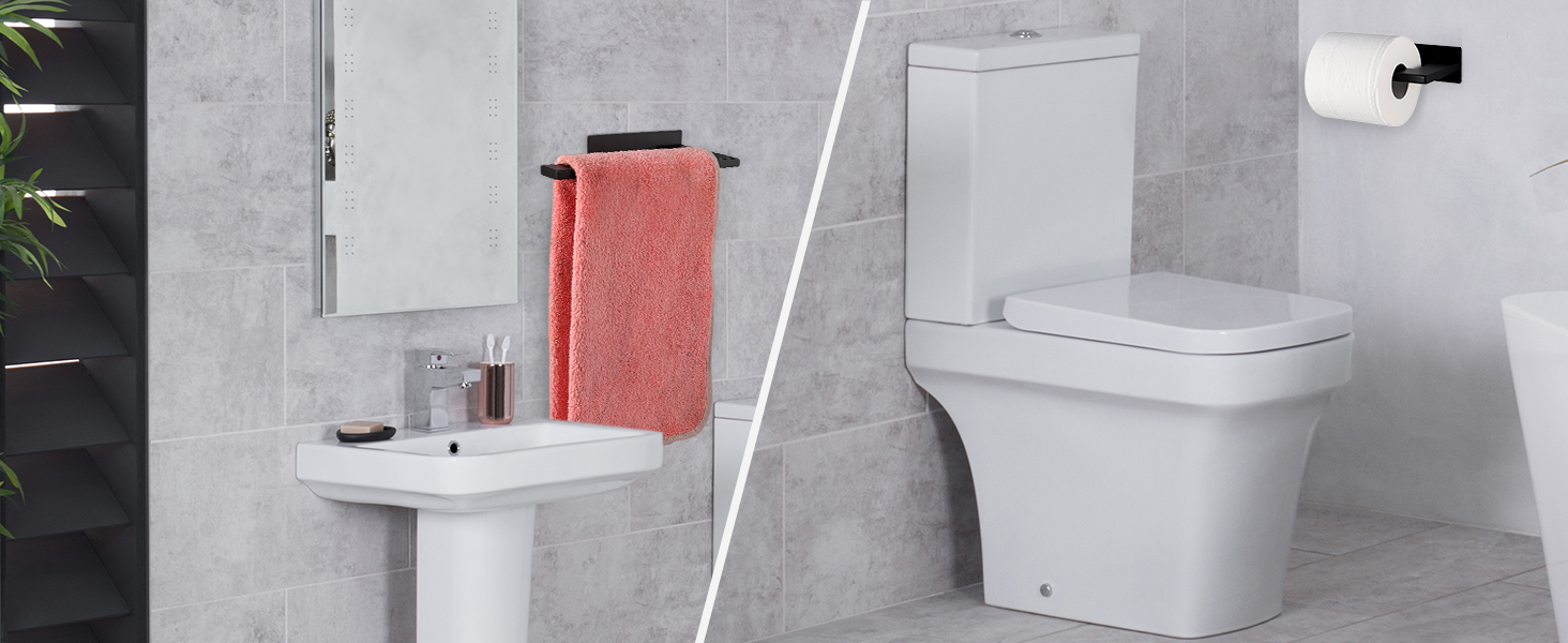 JiGiU 2 Pieces Hand Towel Rail Black Face Towel Holder Set Include Hand