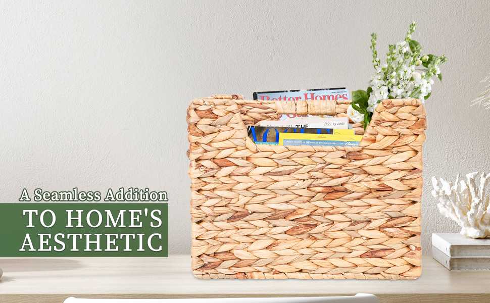 HAND WOVEN WATER HYACINTH MAGAZINE HOLDER STORAGE BASKET