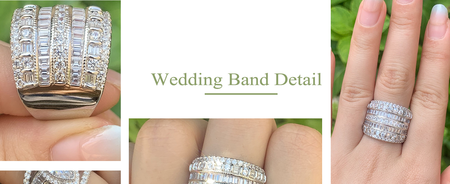 Blongme Wide Wedding Bands for Women Baguette and Round