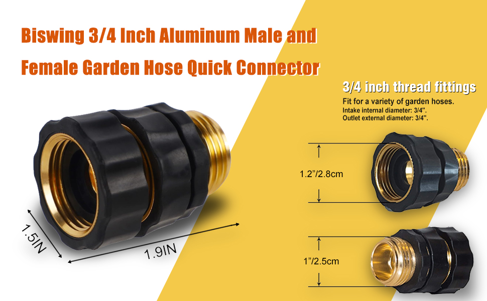 Garden Hose Quick Connector, 3/4 Inch Male and Female