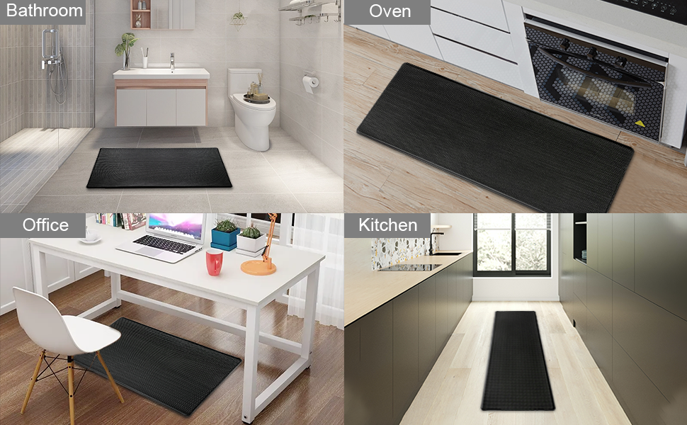 Artnice Kitchen Mats Anti Fatigue 2 Piece,Black Kitchen Mats for Floor,Memory Foam Comfort Mat