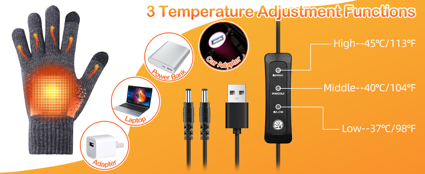 icyant USB Heated Gloves for Women Men, Heating Mittens Full Finger