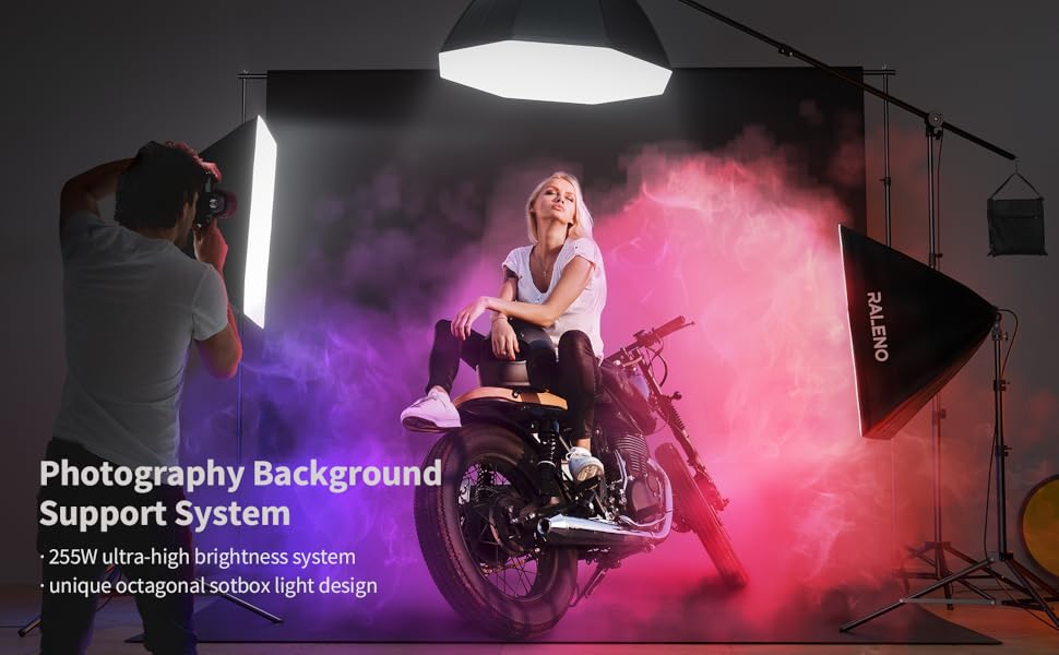 RaLeno Photography Lighting Kit, 2.6m x 3m Background Support System with 3 x 85W
