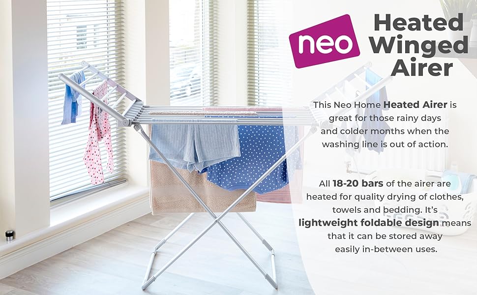 Neo Indoor Electric Winged Airer Folding Foldable Laundry Clothes