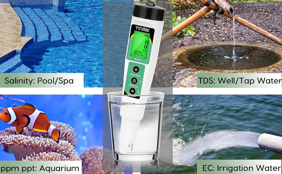 EC Salt TDS Meter 4 in 1 Salinity Conductivity TDS Temperature Meter ...