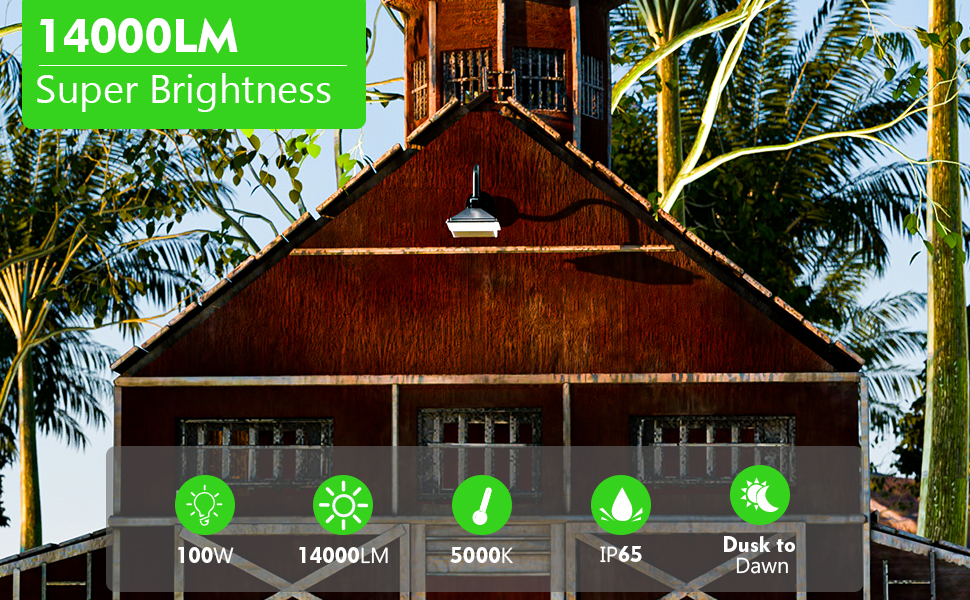 bulbeats 100W LED Barn Light,14000lm (Eqv.to600W HPS) 5000K Farmhouse