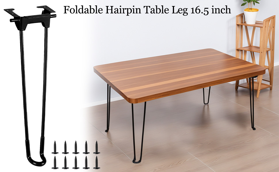 LUNKUIVY 4 Pack Foldable Hairpin Table Leg 16.5 inch, Black
