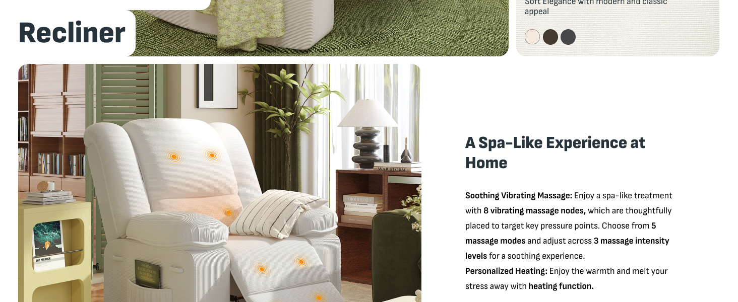 Softa Swivel Rocker Recliner with Massage and Heat