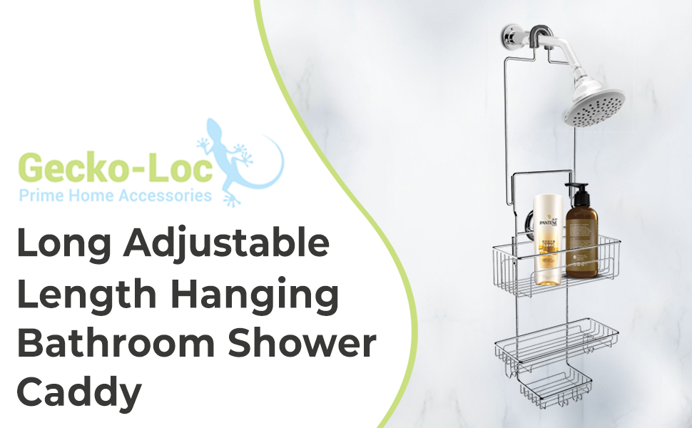 GeckoLoc 🦎 Medium/Long Hanging Shower Caddy Organizer Over