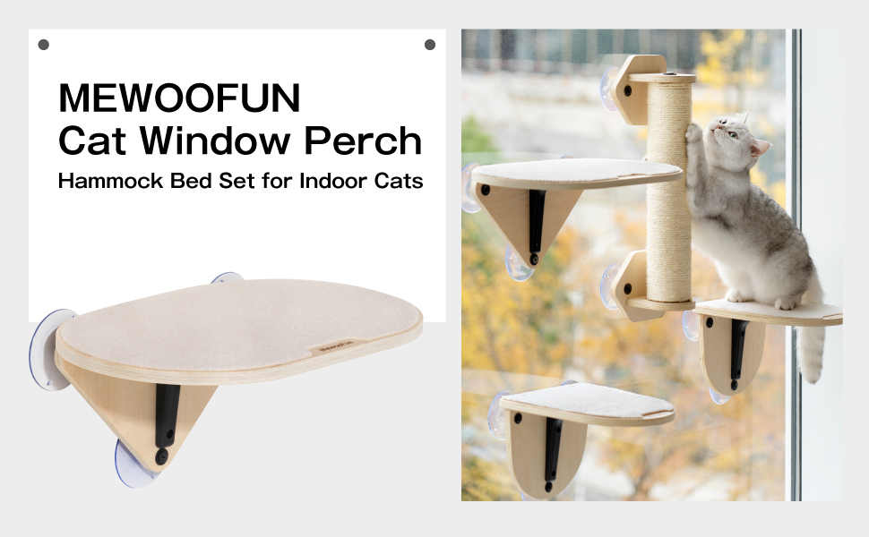MEWOOFUN Cat Window Perch Hammock with Climbing Steps and
