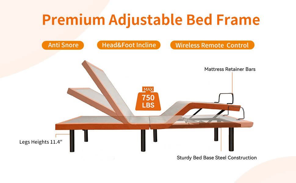 ESHINE Adjustable Bed Frame King Ergonomic Electric Bed Base, Foot & Head Incline