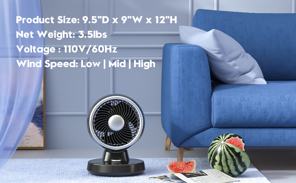 Auertech Small Desk Fan, 12" Quiet Oscillating Table Fan