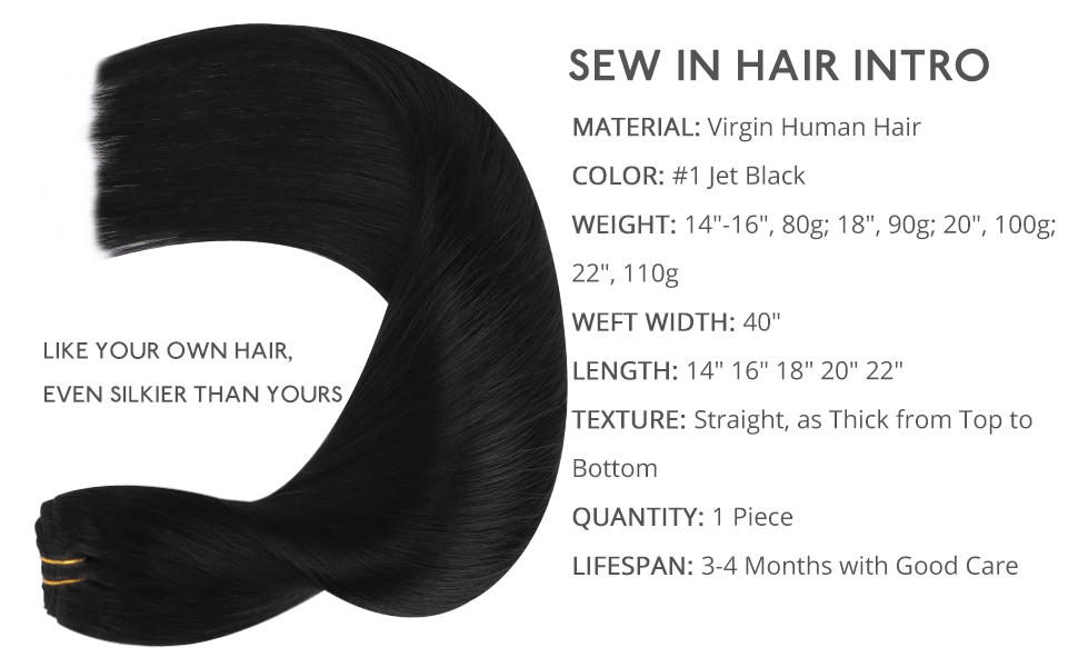 WENNALIFE Sew in Hair Extensions Real Human Hair, 22 Inch