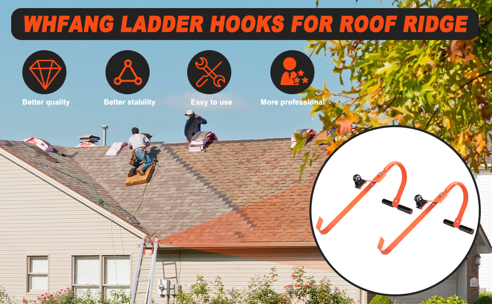 2 Pack Roof Ladder, Ladder Roof Hook Heavy Duty Steel Ladder Stabilizer