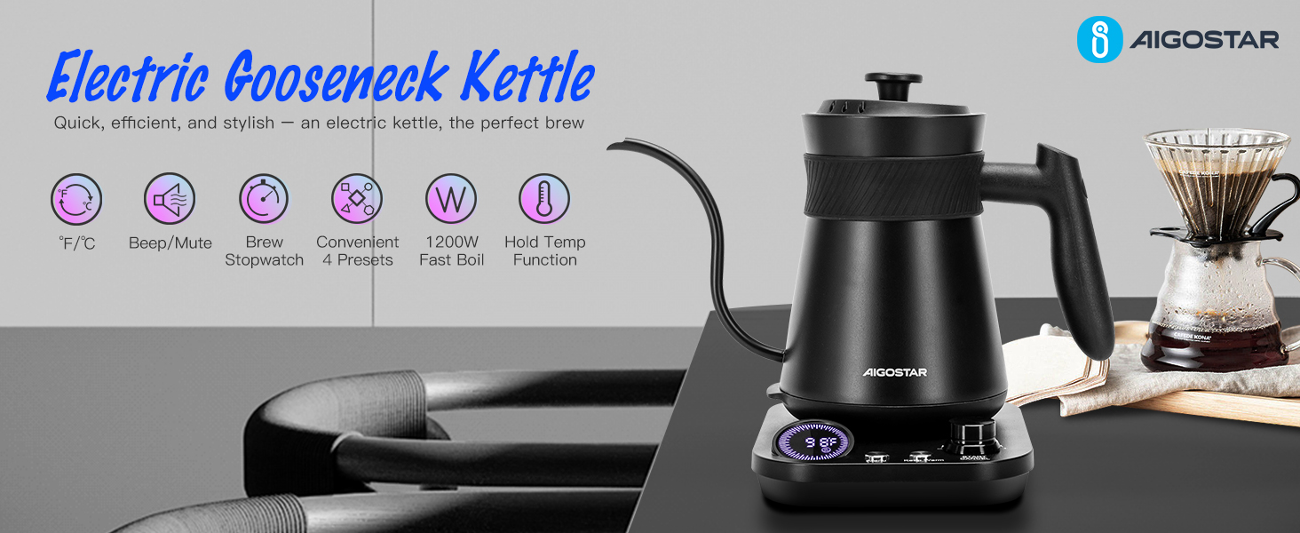 Aigostar Gooseneck Electric Kettle, Temperature Control