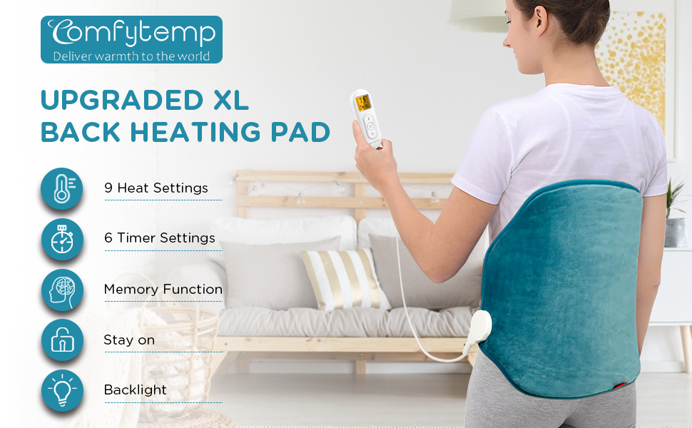 Upgraded Heating Pad for Back Pain Relief, Comfytemp XL
