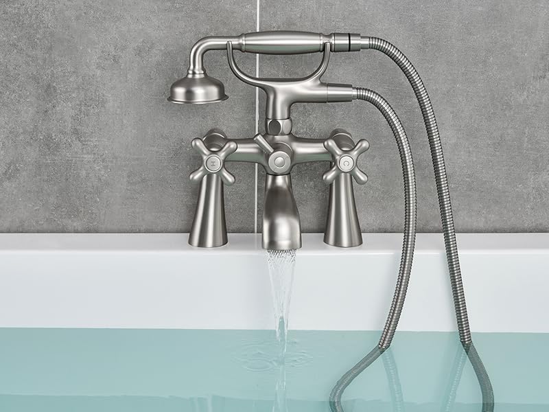 Qinkell Clawfoot Tub Faucet Deck Mount Tub Filler Brushed Nickel