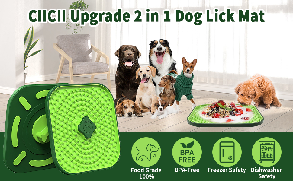 Dog Lick Mat for Dogs Crate, CIICII 2 in 1 Dog Slow Feeder Treat Mat (Large 7.1" Dog Licking Mat