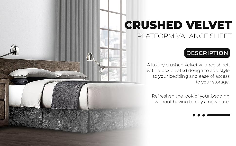 Intimates Crushed Velvet Bed Valance Premium Bedroom Collection (Silver