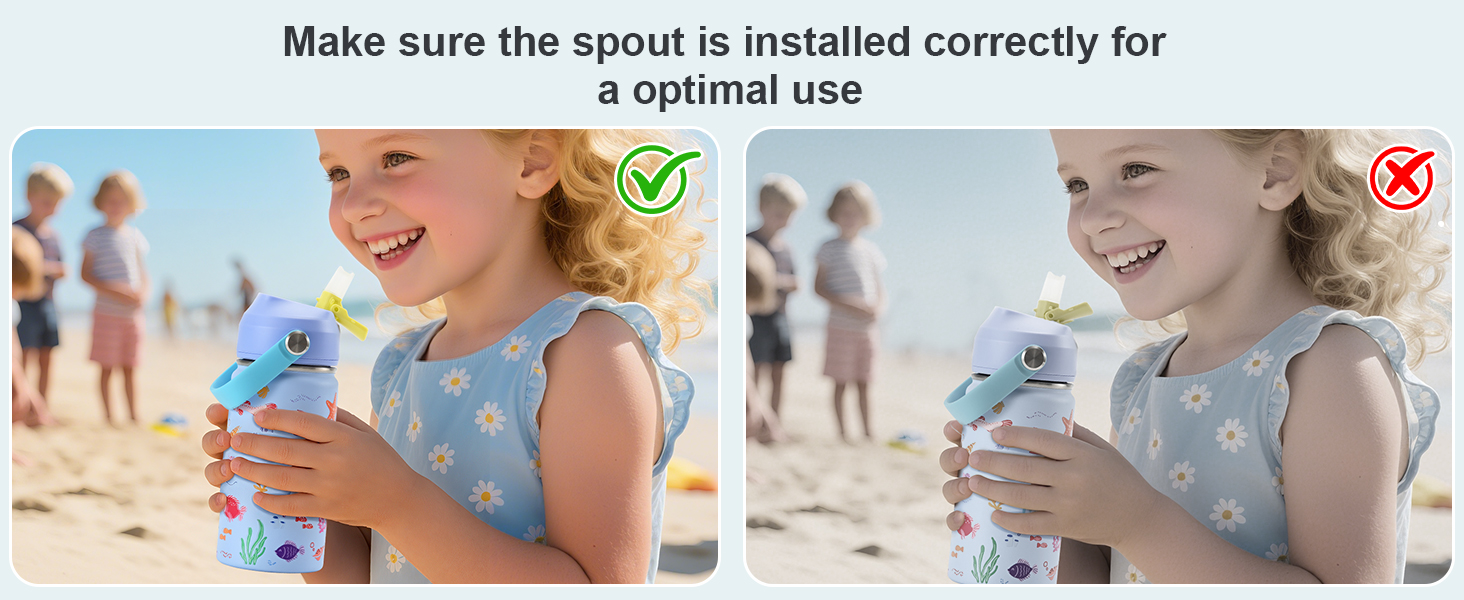 WixByti Kids Water Bottle 14oz with Silicone Straw Lid - Insulated Water Bottle Stainless Steel