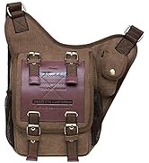 Mens Vintage Canvas Shoulder Messenger Bag Chest Leather Patchwork Messenger Bag