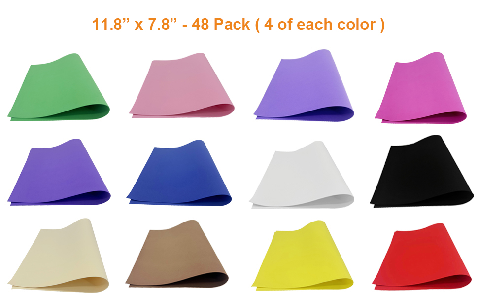 48PCS EVA Foam Sheets 1mm Thick 11.8 x 7.8 Inches Craft Foam Paper 12