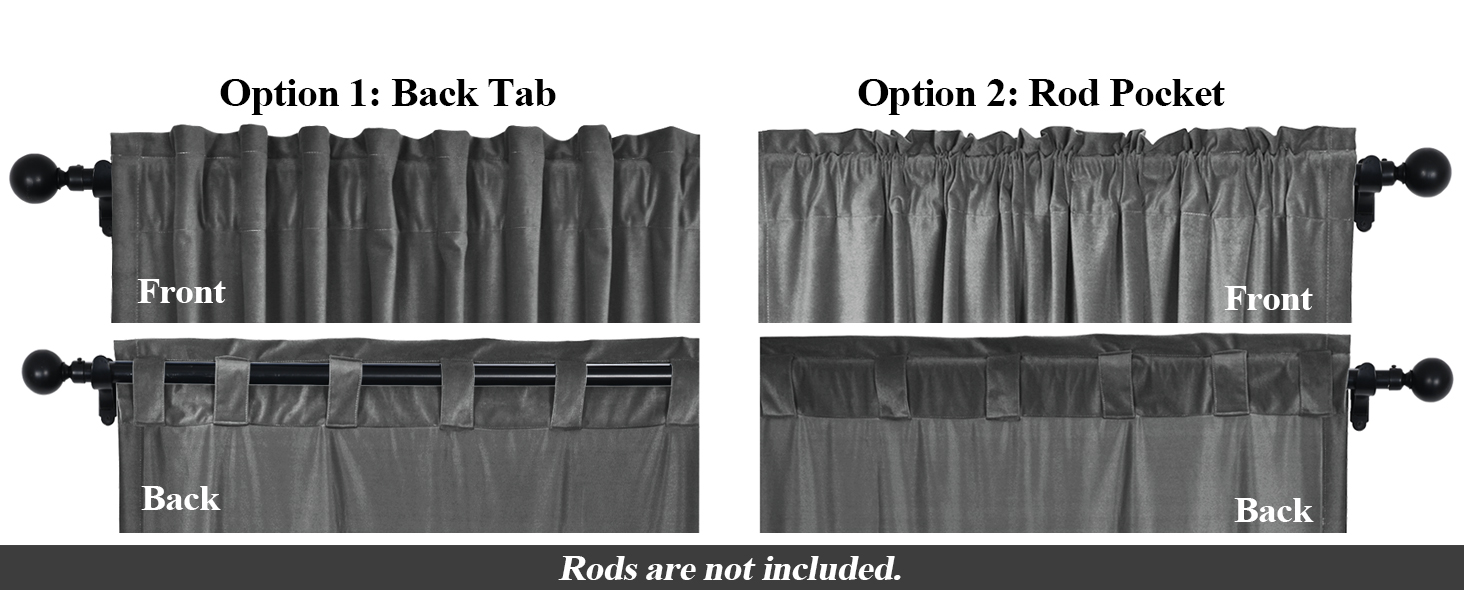 Frelement Back Tab and Rod Pocket Curtains Soft Velvet