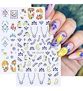 Summer Nail Art Stickers 3D Self-Adhesive Nail Decals Orange Lemon Strawberry Blueberry Stickers ...