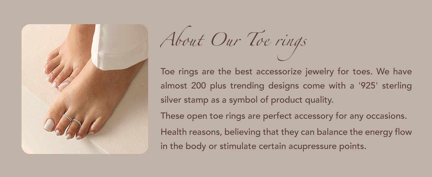 LeCalla 3 Pcs 925 Sterling Silver Toe Rings Lightweight