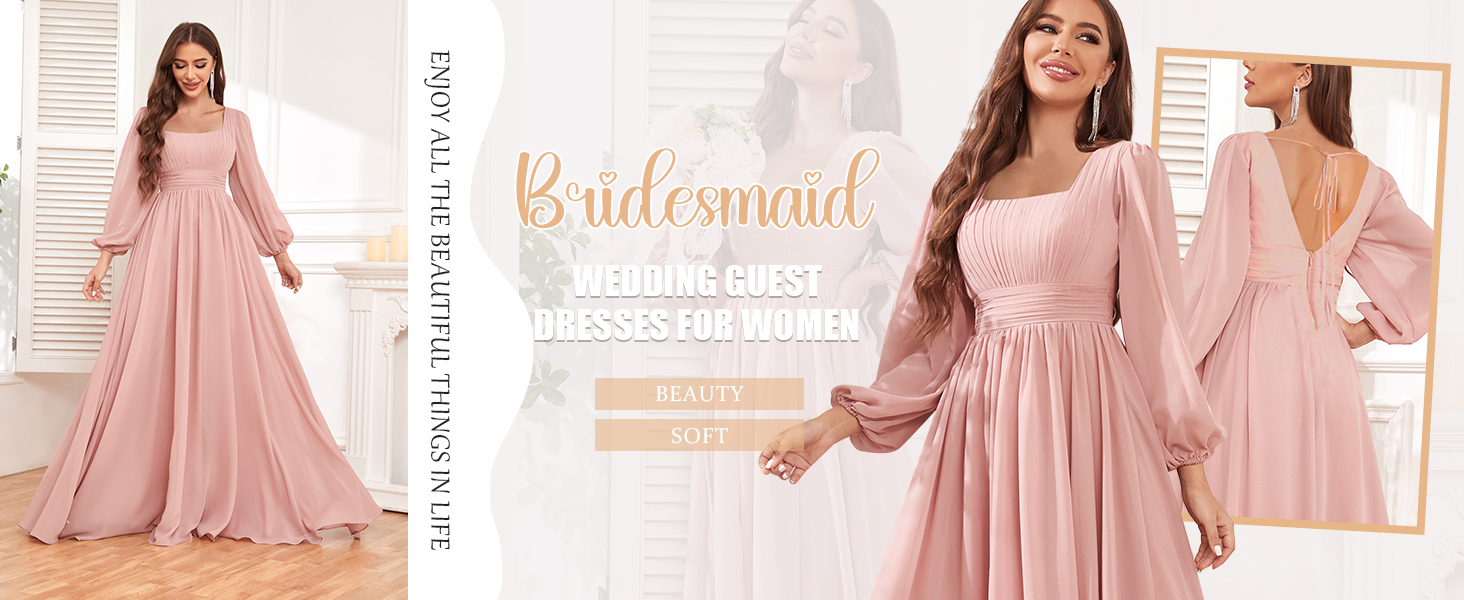 HYY Women's Long Sleeve Bridesmaid Dress with Pockets