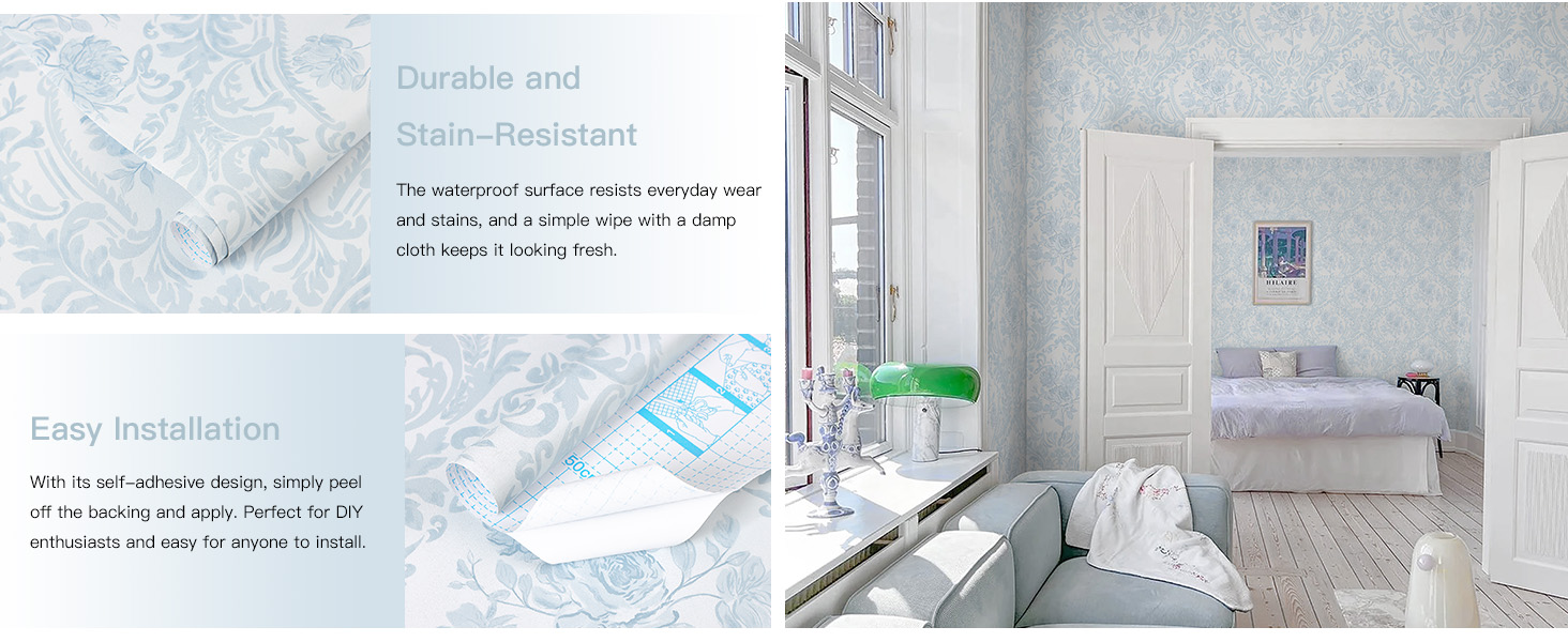 blue contact paper peel and stick wallpaper flroal stick on wallpaper blue damask wallpaper