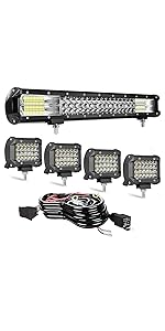 MUVKQC 20in 288W Triple Row led Light bar+4pcs 72w led pods with Wiring Harness
