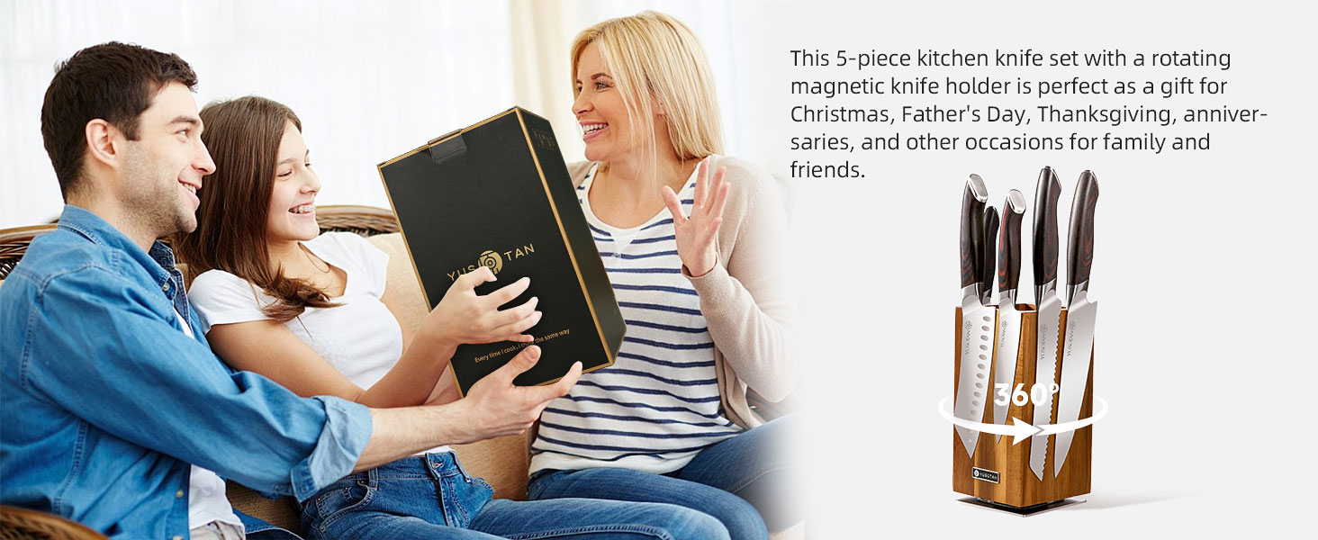 kitchen knife set with a wooden magnetic knife holder