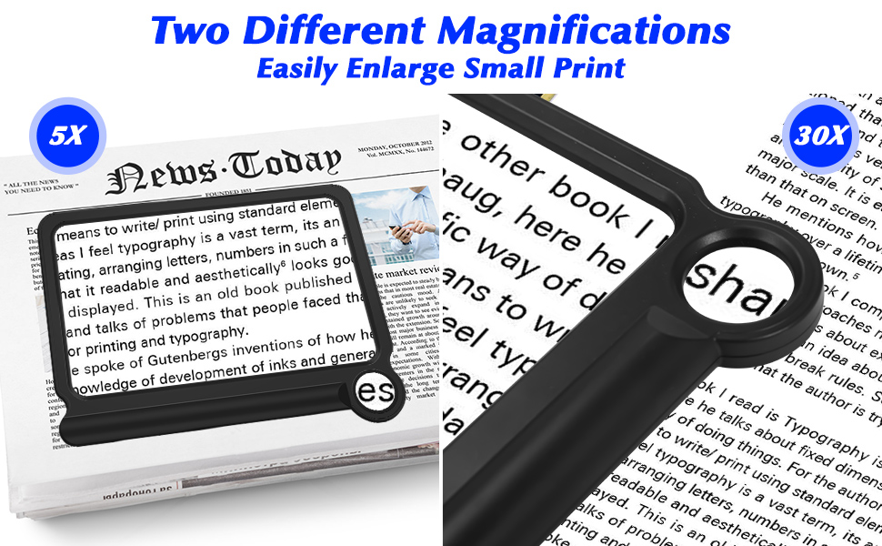 30X 5X Magnifying Glass for Reading, Large and Lightweight