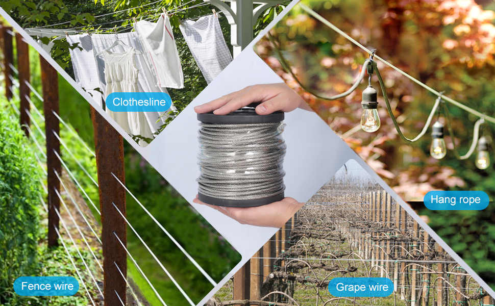 AMLOOPH 30m Garden Wire For Climbing Plants 5mm Catenary Wire Trellis Kit, Turnbuckle Tension