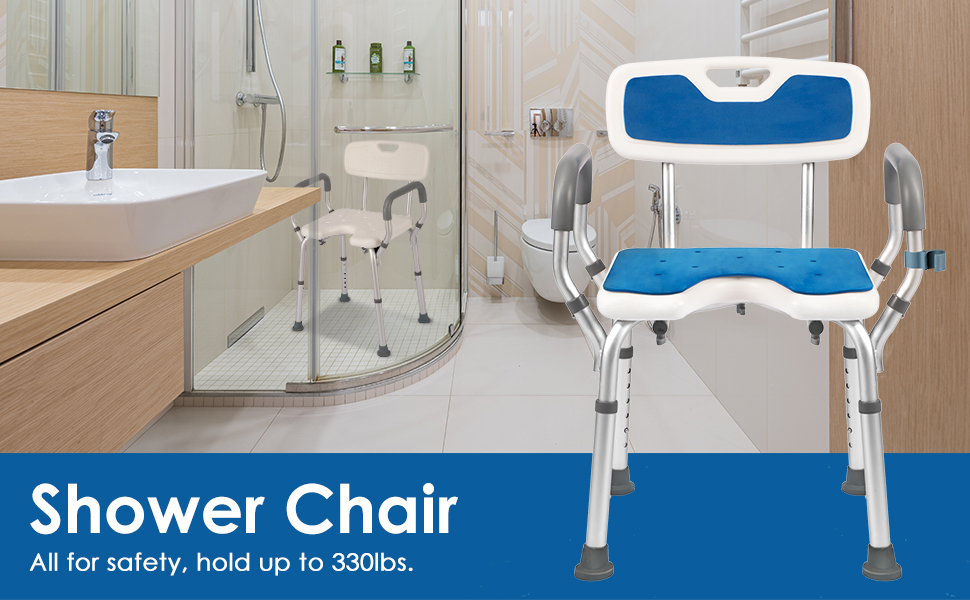 Shower Chair with Arms and Back Heavy Duty 330lbs, Shower