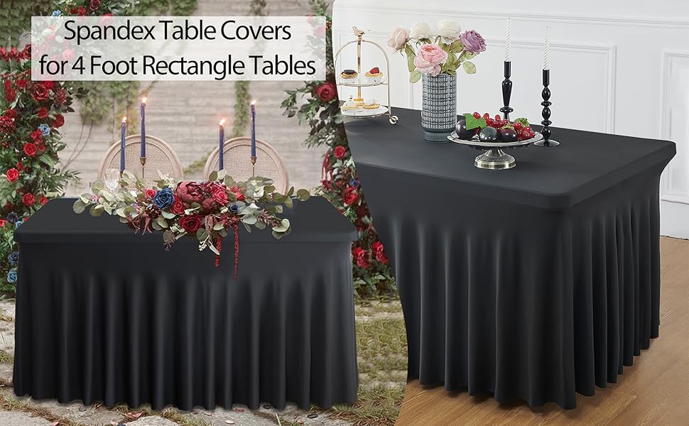Htper 4 Pack Black Spandex Table Cloths for 4 Foot