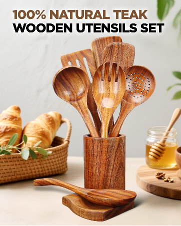 YTYOTO Wooden Utensils Set with Holder