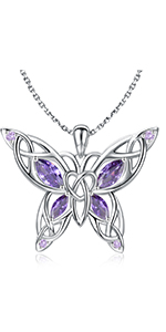 Sterling Silver purple butterfly necklace with CZ