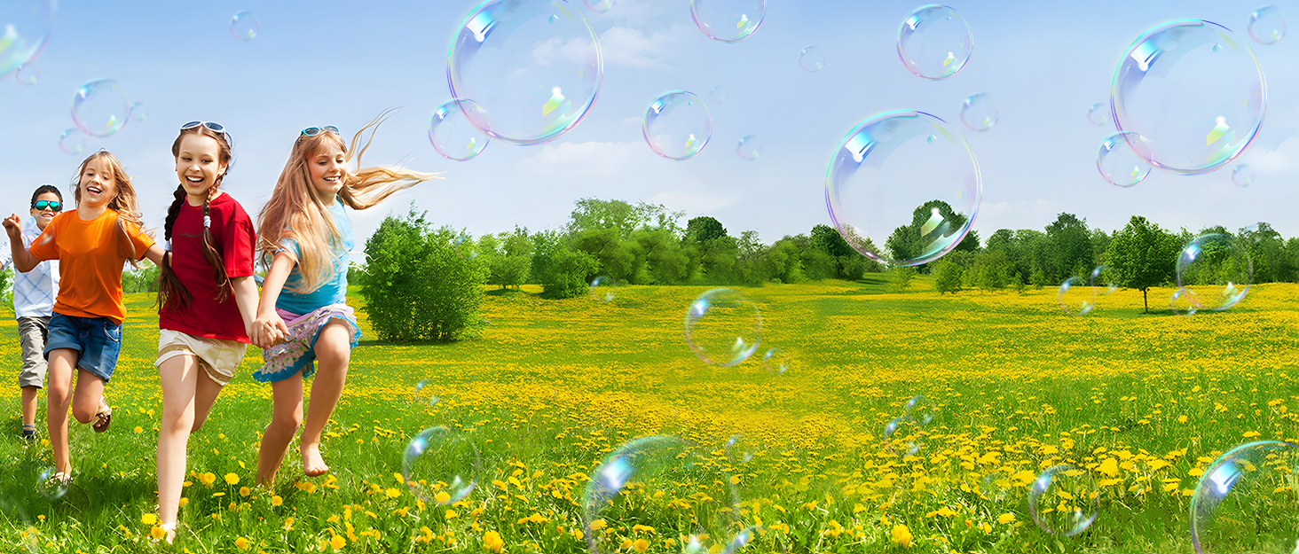 Family Playing Bubbles Kids Adults