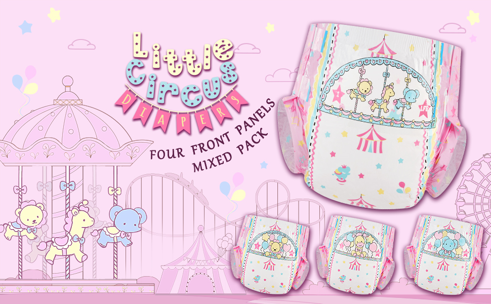 LittleForBig Adult Printed Diaper 10 Pieces Little Circus (Medium 28